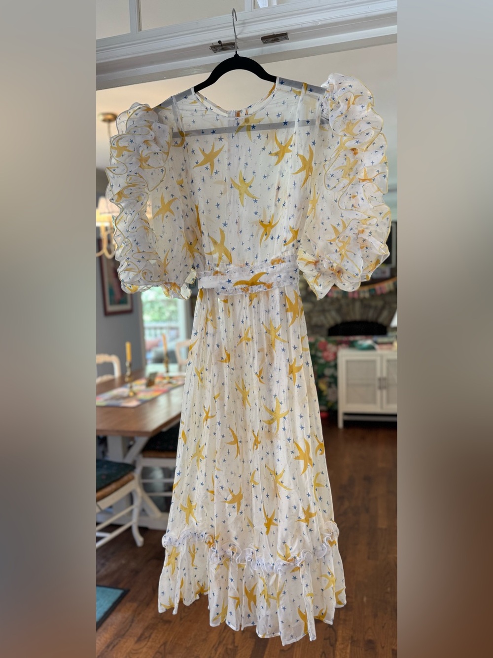 Celia B Zale Star Crescent Swallow Statement Ruffle Sleeve Dress